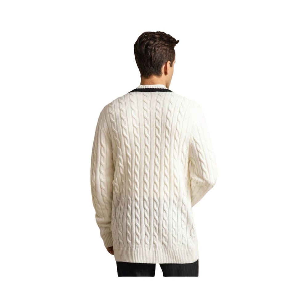 Men's Classic White Cable Knit Crewneck Sweater